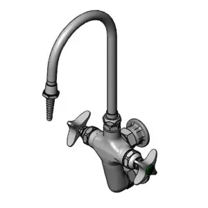 T&S BL-5735-02 Lab Mixing Faucet, Wall Mount, Swivel Gooseneck, Serrated Tip, 4-Arm Handle | AV4BHA