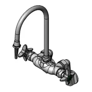 T&S BL-5740-02 Mixing Faucet, Wall Mt., Adj. Arm Inlets, 5-7/8 Inch Swivel/Rigid Gooseneck | AV4BHE