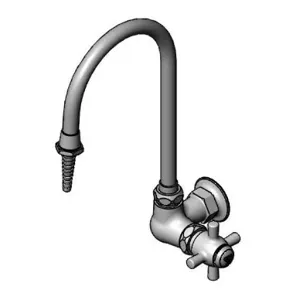 T&S BL-5860-01TL Lab Faucet, Wall Mount, Single Temp, Rigid Gooseneck, Serrated Tip, Tin-Lined | AV4BHU