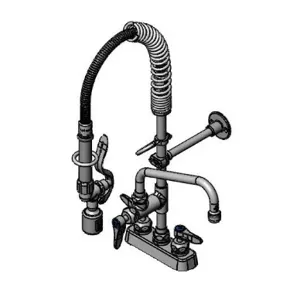 T&S MPJ-4CLN-08-CR Pre-Rinse Faucet Unit, 4 Inch, Wall Mt., With Cerama, And Wall Bracket | CE6AJQ