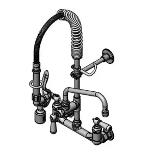 T&S MPY-8WCN-08 Pre-Rinse Faucet Unit, 8 Inch Wall Mount, Eterna Cartridges, With Spring Checks | AW4BUU