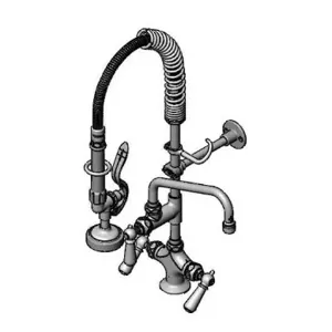 T&S MPZ-2DCN-08 Mini Pre-Rinse Faucet unit, 8 Inch Swivel Nozzle, Eternas, And Club Handles | AW4BVG