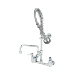 T&S MPZ-8WLN-06 Pre-Rinse Faucet Unit, 8 Inch Wall Mount, 6 Inch Swing Nozzle, Lever Handles | AW4BWE