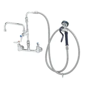 T&S P3-8WESV-08M-CR Pet Grooming Faucet, 8 Inch Wall Mount, Ceramas, Vac Breaker, 96 Inch SS Hose | AW4LDZ