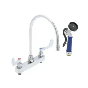 T&S PG-2347-WH4-VH Pet Grooming Faucet, With Spray Valve, 8 Inch Deck Mt, Gooseneck | AW4UVP