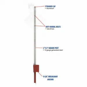 TAPCO 373-90005 Breakaway Post Kit, Breakaway Feature, 12 ft x 2 x 2 Inch Size, Silver | CV4KZN 53JH69