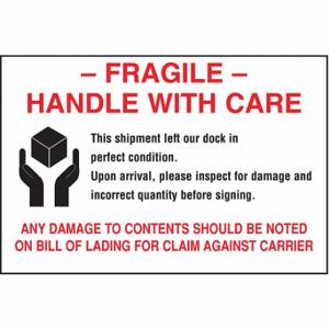 TAPECASE 16U992 Instructional Handling Label, Fragile/With Disclaimer, 6 Inch Label Width | CU4YQW