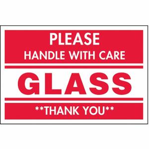 TAPECASE 16U995 Etikett mit Anleitung zur Handhabung, Glas/Griff vorsichtig, 3 Zoll Etikettenbreite | CU4YRA
