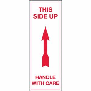 TAPECASE 16V035 Instructional Handling Label, This End Up, 2 Inch Label Width, 8 Inch Label Height, White | CU4YVT
