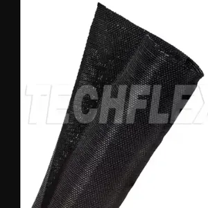 TECHFLEX F6W1.50BK Cable Sleeving, 1 1/2 Inch Inside Dia, 25 ft Length, Self Wrap, Fiberglass, Black | CU4ZBN 103U68