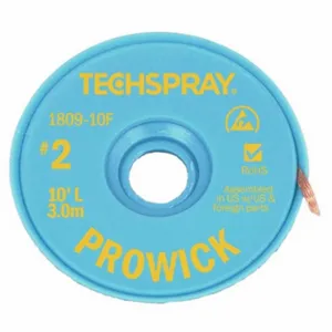 TECHSPRAY 1809-10F Desoldering Braid, Rosin Flux, # 2, 0.055 Inch, 10 Ft, Yellow, Esd-Safe | CU6DWF 6KCH8