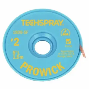 TECHSPRAY 1809-5F Desoldering Braid, Rosin Flux, # 2, 0.055 Inch, 5 Ft, Yellow, Esd-Safe | CU6DWB 6KCH7