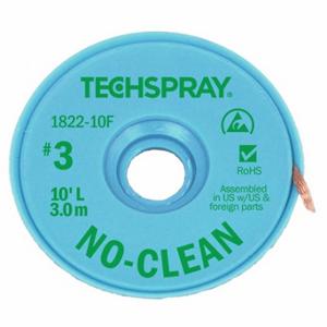 TECHSPRAY 1822-10F Desoldering Braid, No-Clean Flux, # 3, 0.075 Inch, 10 Ft, Green, Esd-Safe | CU6DVX 6KCJ6