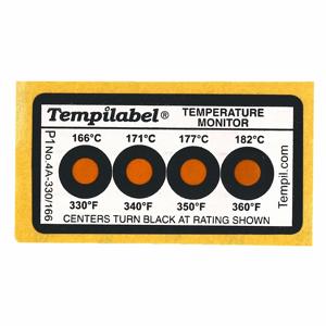 TEMPIL 26705 Non Reversible Temp Indicator, Vertical Strip, 4 Point, 330/340/350/360 Deg. F, 10Pk | CJ2XKL 52HR56