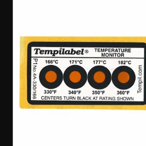 TEMPIL 26705 Non Reversible Temp Indicator, Vertical Strip, 4 Point, 330/340/350/360 Deg. F, 10Pk | CJ2XKL 52HR56