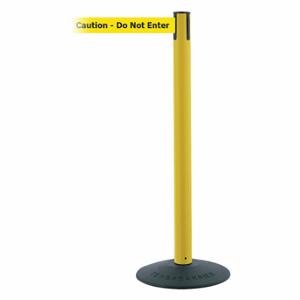 TENSABARRIER 875-35-MAX-NO-YAX-C Barrier Post With Belt, PVC, Yellow, 38 Inch Post Height, 2 1/2 Inch Post Dia | CU6GRW 54EE55