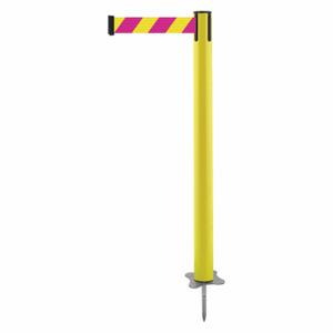 TENSABARRIER 884-35-MAX-D5X-C Spike Post, Plastic, Yellow, 43 Inch Post Height, 2 1/2 Inch Post Dia, Stake, Steel | CU6KBW 410C43