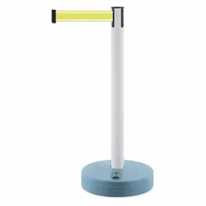 TENSABARRIER 885-32-STD-Y5-NV-C Barrier Post With Belt, PVC, White, 38 Inch Post Height, 2 1/2 Inch Post Dia, Fillable | CU6GRT 410C73