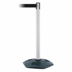 TENSABARRIER 886-32-MAX-NO-B9X-C Barrier Post With Belt, PVC, White, 38 Inch Post Height, 2 1/2 Inch Post Dia | CU6GRJ 44ZV84