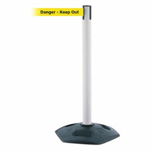 TENSABARRIER 886-32-MAX-NO-YDX-C Barrier Post With Belt, PVC, White, 38 Inch Post Height, 2 1/2 Inch Post Dia | CU6GRM 44ZV53