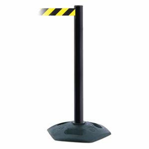 TENSABARRIER 886-33-MAX-NO-D4X-C Barrier Post With Belt, PVC, Black, 38 Inch Post Height, 2 1/2 Inch Post Dia | CU6GNL 44ZV69