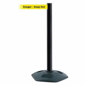 TENSABARRIER 886-33-MAX-NO-YDX-C Barrier Post With Belt, PVC, Black, 38 Inch Post Height, 2 1/2 Inch Post Dia | CU6GNM 44ZV72