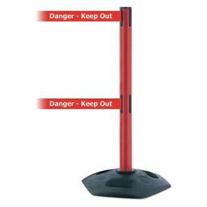 TENSABARRIER 886T2-21-MAX-NO-RHX-C Barrier Post With Belt, PVC, Red, 38 Inch Post Height, 2 1/2 Inch Post Dia | CU6GQH 30RG66