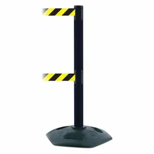 TENSABARRIER 886T2-33-MAX-NO-D4X-C Barrier Post With Belt, PVC, Black, 38 Inch Post Height, 2 1/2 Inch Post Dia | CU6GPJ 30RG46