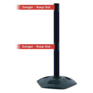 TENSABARRIER 886T2-33-MAX-NO-RHX-C Barrier Post With Belt, PVC, Black, 38 Inch Post Height, 2 1/2 Inch Post Dia | CU6GPL 30RG52