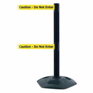 TENSABARRIER 886T2-33-MAX-NO-YAX-C Barrier Post With Belt, PVC, Black, 38 Inch Post Height, 2 1/2 Inch Post Dia | CU6GNZ 30RG48