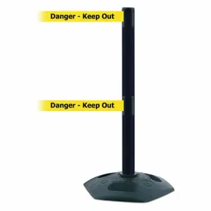 TENSABARRIER 886T2-33-MAX-NO-YDX-C Barrier Post With Belt, PVC, Black, 38 Inch Post Height, 2 1/2 Inch Post Dia | CU6GNT 30RG49