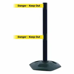 TENSABARRIER 886T2-33-STD-NO-YDX-C Barrier Post With Belt, PVC, Black, 38 Inch Post Height, 2 1/2 Inch Post Dia | CU6GNW 30RG07