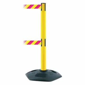 TENSABARRIER 886T2-35-MAX-NO-D5X-C Barrier Post With Belt, PVC, Yellow, 38 Inch Post Height, 2 1/2 Inch Post Dia, Hexagonal | CU6GTT 30RG75