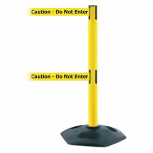 TENSABARRIER 886T2-35-MAX-NO-YAX-C Barrier Post With Belt, PVC, Yellow, 38 Inch Post Height, 2 1/2 Inch Post Dia, Hexagonal | CU6GUD 30RG76