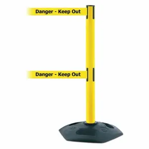 TENSABARRIER 886T2-35-MAX-NO-YDX-C Barrier Post With Belt, PVC, Yellow, 38 Inch Post Height, 2 1/2 Inch Post Dia, Hexagonal | CU6GTY 30RG77