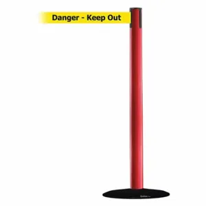 TENSABARRIER 889B-33-21-MAX-NO-YDX-C Barrier Post With Belt, Steel, Red, 38 Inch Post Height, 2 1/2 Inch Post Dia | CU6HFG 20YK34