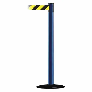 TENSABARRIER 889B-33-23-MAX-NO-D4X-C Barrier Post With Belt, Steel, Blue, 38 Inch Post Height, 2 1/2 Inch Post Dia | CU6HAP 20YK01