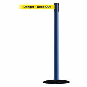 TENSABARRIER 889B-33-23-MAX-NO-YDX-C Barrier Post With Belt, Steel, Blue, 38 Inch Post Height, 2 1/2 Inch Post Dia | CU6HAG 20YK04