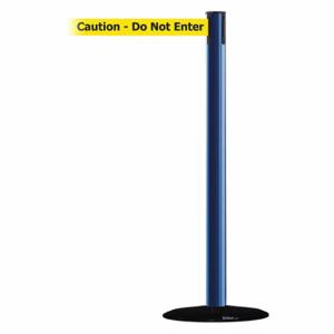 TENSABARRIER 889B-33-23-STD-NO-YAX-C Barrier Post With Belt, Steel, Blue, 38 Inch Post Height, 2 1/2 Inch Post Dia | CU6GZY 20YL48