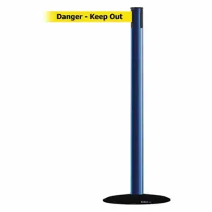 TENSABARRIER 889B-33-23-STD-NO-YDX-C Barrier Post With Belt, Steel, Blue, 38 Inch Post Height, 2 1/2 Inch Post Dia | CU6HAA 20YL50