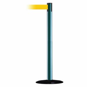 TENSABARRIER 889B-33-28-MAX-NO-Y5X-C Barrier Post With Belt, Steel, Green, 38 Inch Post Height, 2 1/2 Inch Post Dia | CU6HLY 20YK18