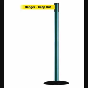 TENSABARRIER 889B-33-28-MAX-NO-YDX-C Barrier Post With Belt, Steel, Green, 38 Inch Post Height, 2 1/2 Inch Post Dia | CU6HCD 20YK24