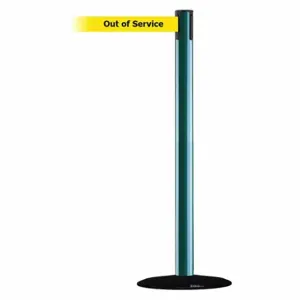 TENSABARRIER 889B-33-28-STD-NO-YEX-C Barrier Post With Belt, Steel, Green, 38 Inch Post Height, 2 1/2 Inch Post Dia | CU6HBP 20YL71