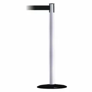 TENSABARRIER 889B-33-32-MAX-NO-B9X-C Barrier Post With Belt, Steel, White, 38 Inch Post Height, 2 1/2 Inch Post Dia | CU6HJP 20YK36