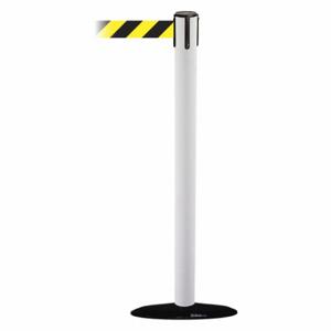 TENSABARRIER 889B-33-32-MAX-NO-D4X-C Barrier Post With Belt, Steel, White, 38 Inch Post Height, 2 1/2 Inch Post Dia | CU6HJU 20YK41