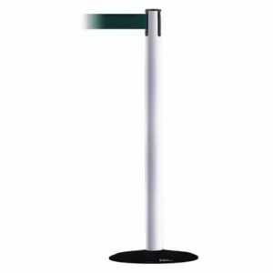 TENSABARRIER 889B-33-32-MAX-NO-G6X-C Barrier Post With Belt, Steel, White, 38 Inch Post Height, 2 1/2 Inch Post Dia | CU6HKE 20YK37