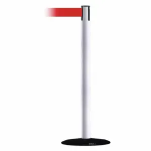 TENSABARRIER 889B-33-32-MAX-NO-R5X-C Barrier Post With Belt, Steel, White, 38 Inch Post Height, 2 1/2 Inch Post Dia | CU6HJZ 20YK39