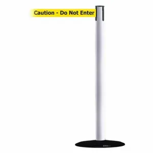 TENSABARRIER 889B-33-32-MAX-NO-YAX-C Barrier Post With Belt, Steel, White, 38 Inch Post Height, 2 1/2 Inch Post Dia | CU6HKF 20YK42