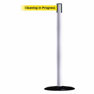 TENSABARRIER 889B-33-32-MAX-NO-YCX-C Barrier Post With Belt, Steel, White, 38 Inch Post Height, 2 1/2 Inch Post Dia | CU6HKC 20YK43
