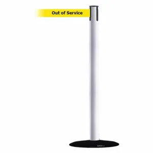 TENSABARRIER 889B-33-32-MAX-NO-YEX-C Barrier Post With Belt, Steel, White, 38 Inch Post Height, 2 1/2 Inch Post Dia | CU6HPG 20YK45